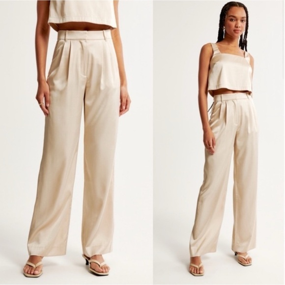 Abercrombie & Fitch Pants - Abercrombie & Fitch Cream Wide Leg Pants Satin Size S